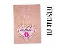 Stickdatei - ITH Türschild Willkommen Baby Füße